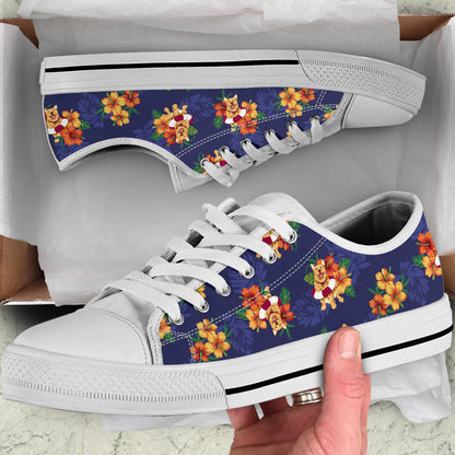 Hawaiian Themed Pattern Print Design H02 White Bottom Low Top Shoes