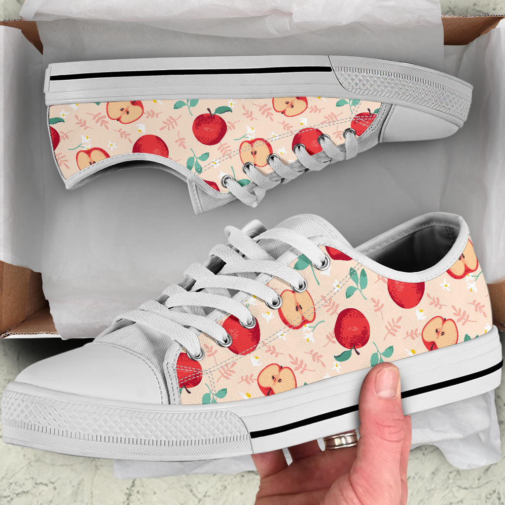 Apple Pattern Print Design AP06 White Bottom Low Top Shoes