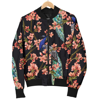 Peacock Pattern Print Design A01 Women's Bomber Jacket