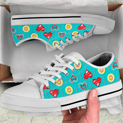 Lollipop Pattern Print Design LL06 White Bottom Low Top Shoes