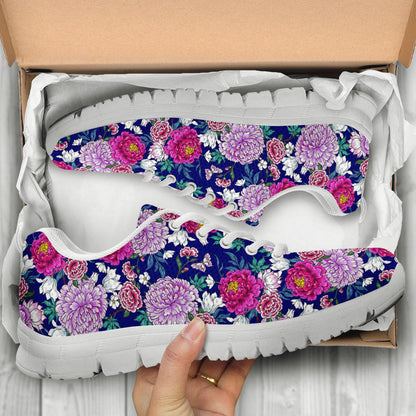 Dahlia Pattern Print Design DH013 Sneakers White Bottom Shoes