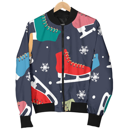 Ice Skate Pattern Print Design 04 Women's Bomber Jacket