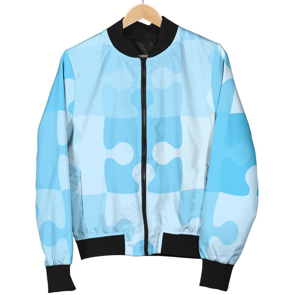 Puzzle Blue Pattern Print Design A04 Women's Bomber Jacket