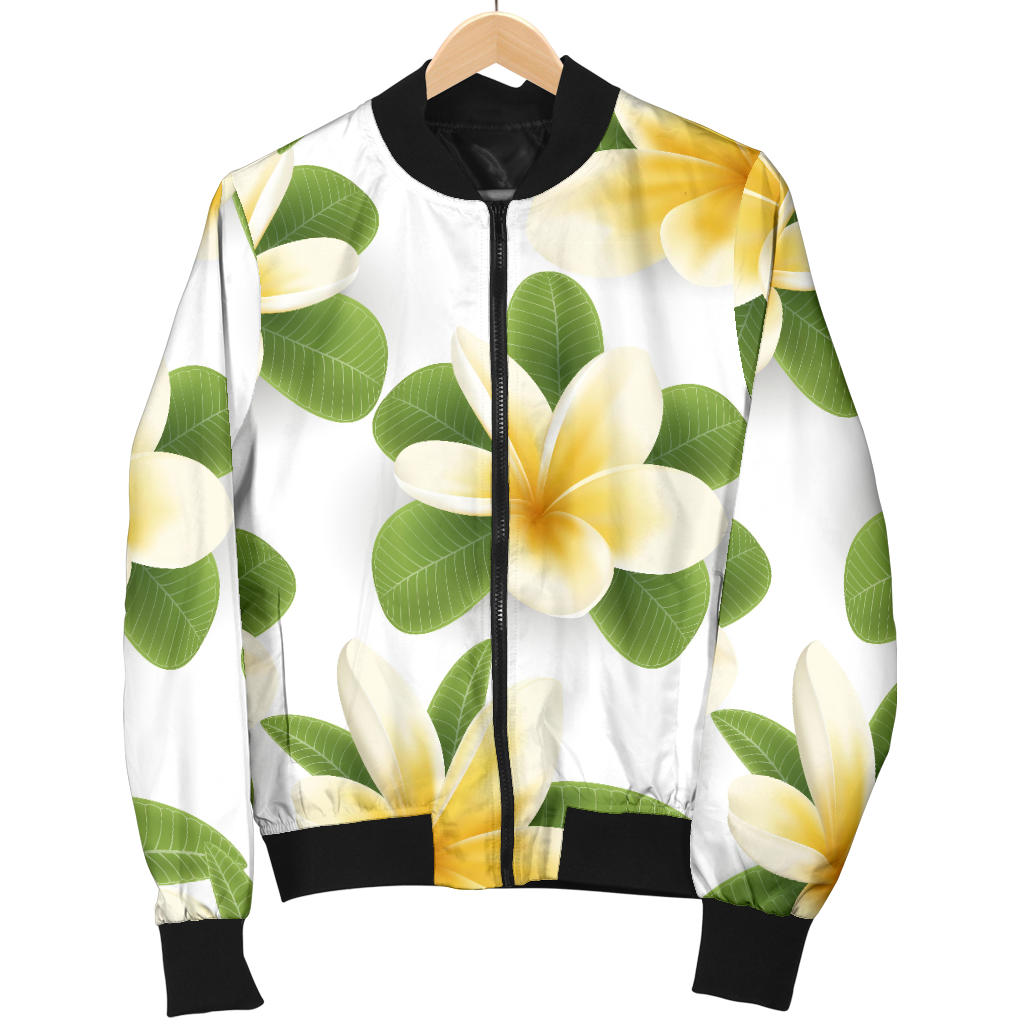 Yellow Plumeria Pattern Print Design PM012 Women Bomber Jacket