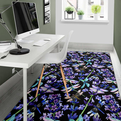 Lavender Dragonfly Pattern Print Design LV03 Area Rugs