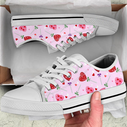 Lollipop Pattern Print Design LL07 White Bottom Low Top Shoes