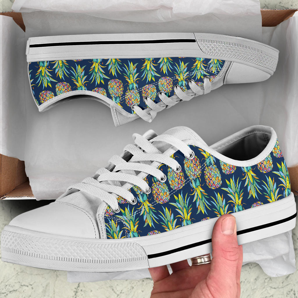 Pineapple Color Art White Bottom Low Top Shoes