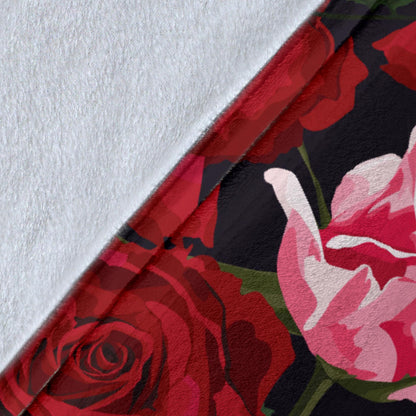 Rose Red Pink Pattern Print Design RO01 Fleece Blanket