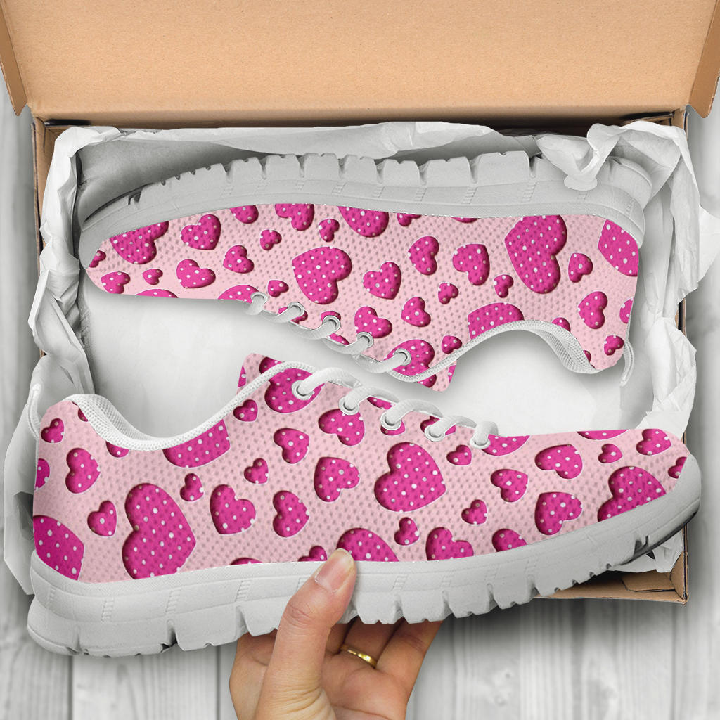 Heart Pink Pattern Print Design HE06 Sneakers White Bottom Shoes