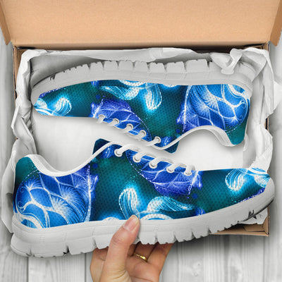 Blue Neon Sea Turtle Print Sneakers White Bottom Shoes