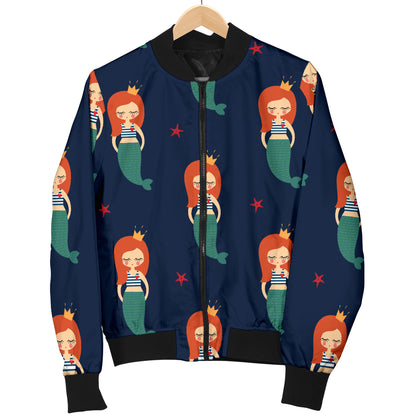 Mermaid Girl Pattern Print Design 01 Women's Bomber Jacket