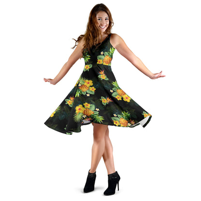 Pineapple Tropical Flower Print Pattern Midi Dress