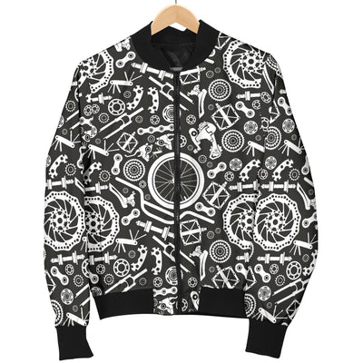 Bicycle Tools Pattern Print Design 02 Women's Bomber Jacket