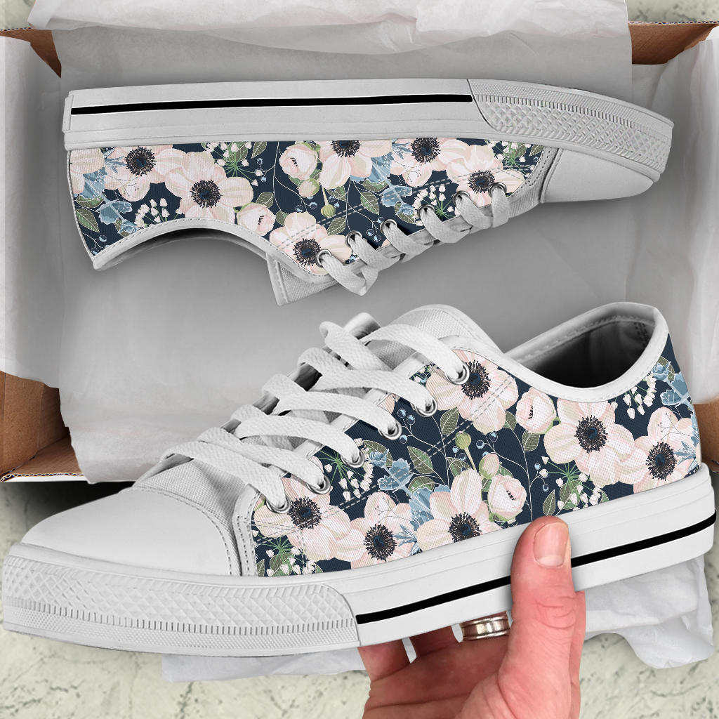 Anemone Pattern Print Design AM02 White Bottom Low Top Shoes