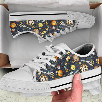 Space Pattern Print White Bottom Low Top Shoes