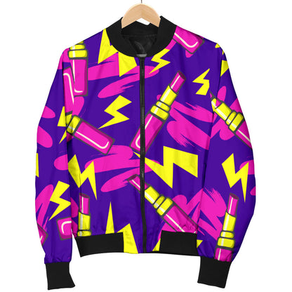 Lipstick Pattern Print Design LT04 Women Bomber Jacket