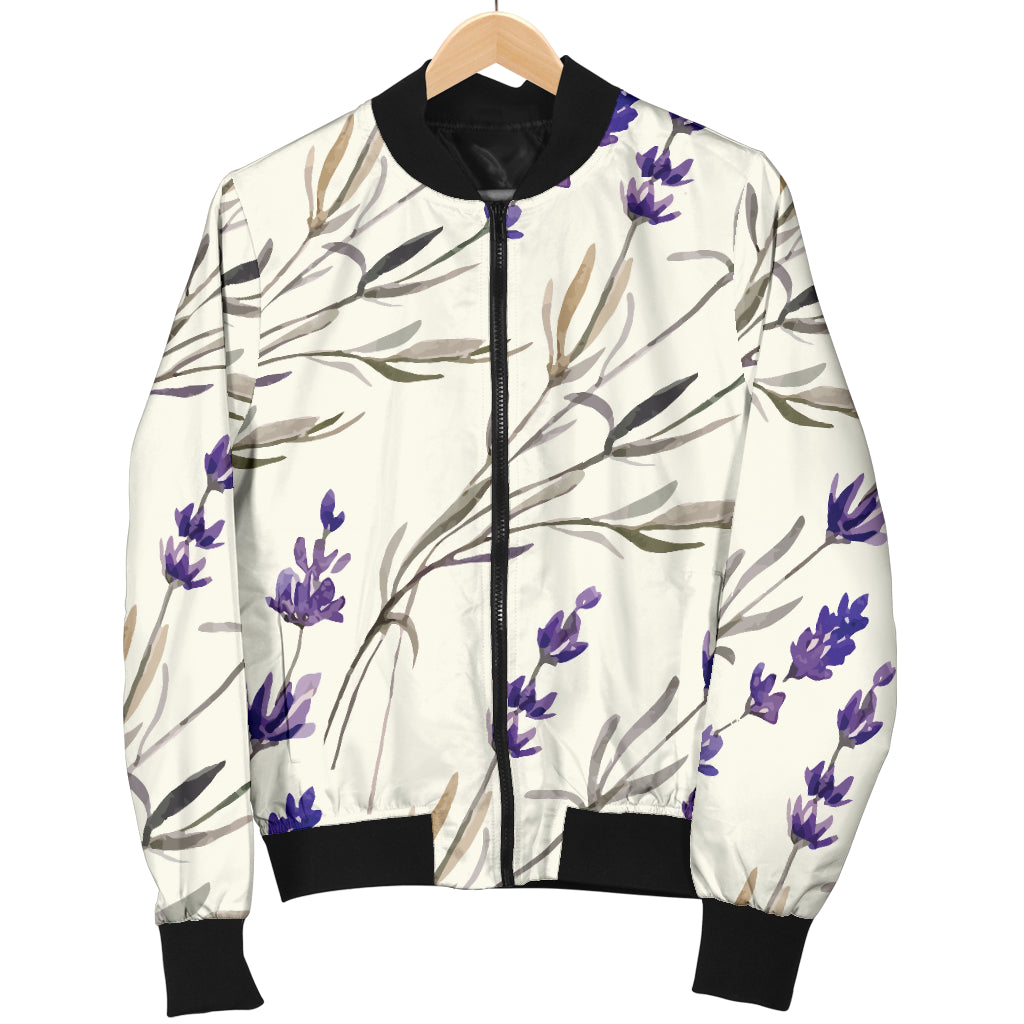 Lavender Pattern Print Design 01 Women's Bomber Jacket