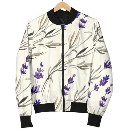 Lavender Pattern Print Design 01 Women's Bomber Jacket