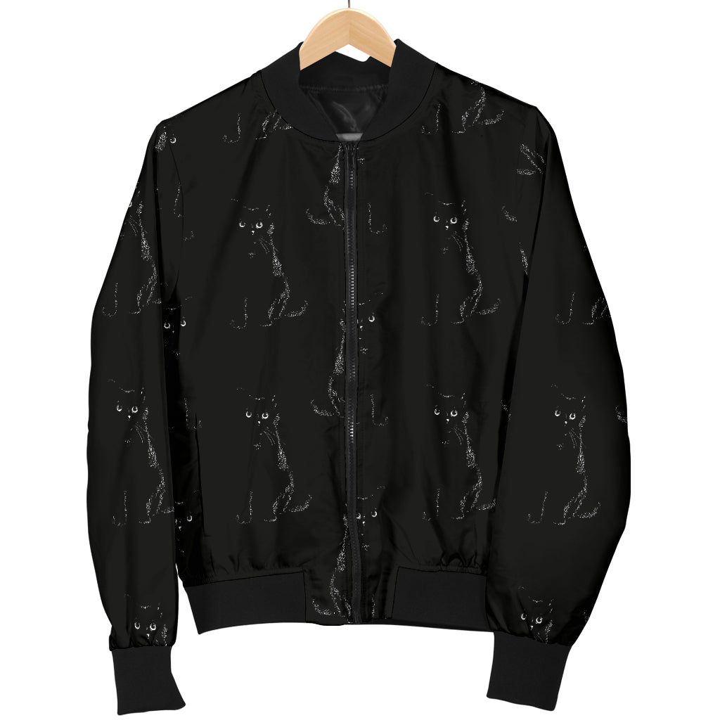 Black Cat Pattern Print Design 03 Women's Bomber Jacket