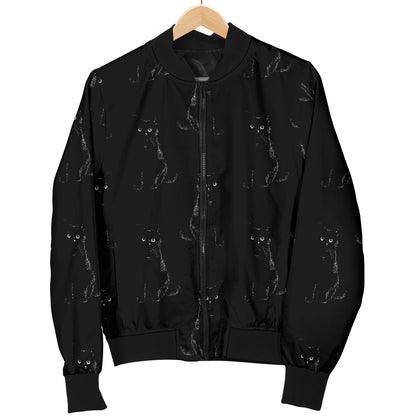 Black Cat Pattern Print Design 03 Women's Bomber Jacket