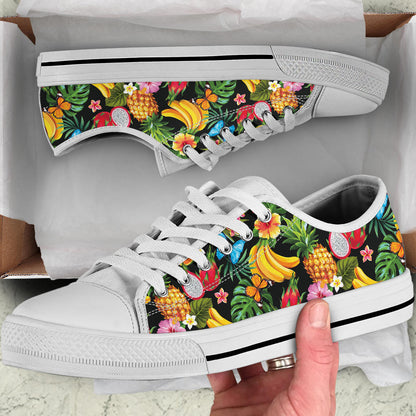 Tropical Fruits Pattern Print Design TF04 White Bottom Low Top Shoes
