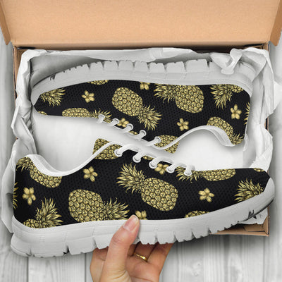 Gold Pineapple Hibiscus Sneakers White Bottom Shoes