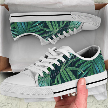 Tropical Flower Pattern Print Design TF011 White Bottom Low Top Shoes