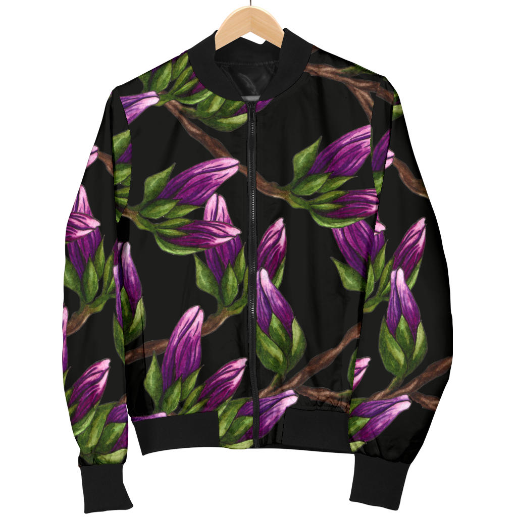Magnolia Pattern Print Design MAG010 Women Bomber Jacket