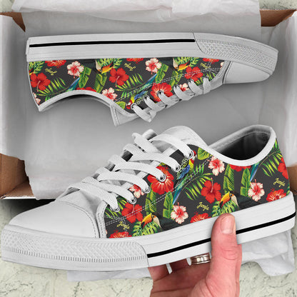 Tropical Flower Pattern Print Design TF04 White Bottom Low Top Shoes