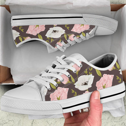 Anemone Pattern Print Design AM011 White Bottom Low Top Shoes