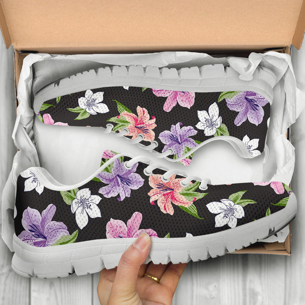 Lily Pattern Print Design LY02 Sneakers White Bottom Shoes