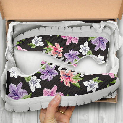 Lily Pattern Print Design LY02 Sneakers White Bottom Shoes