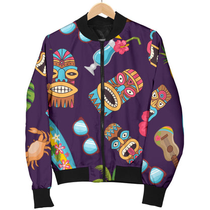 Hawaiian Themed Pattern Print Design H024 Women Bomber Jacket