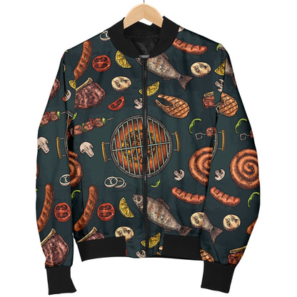 Barbecue Pattern Print Design 02 Women's Bomber Jacket