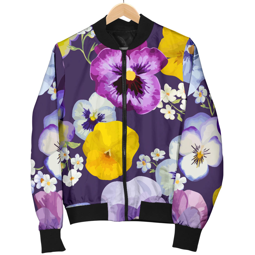 Pansy Pattern Print Design PS02 Women Bomber Jacket
