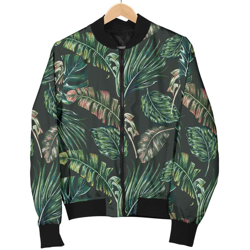 Banana Leaf Pattern Print Design 05 Women's Bomber Jacket