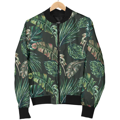 Banana Leaf Pattern Print Design 05 Women's Bomber Jacket