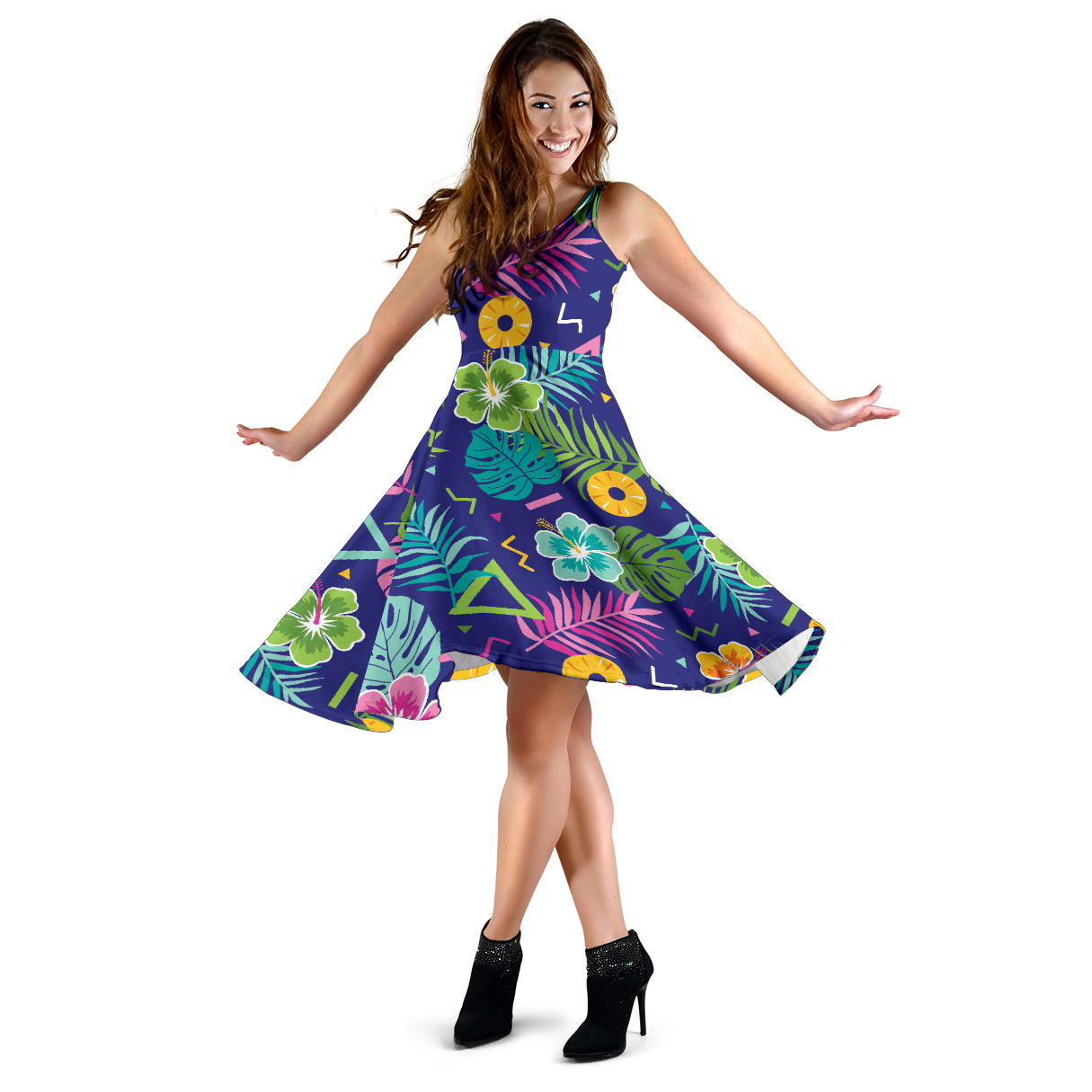 Hawaiian Themed Pattern Print Design H014 Midi Dress