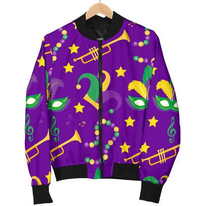 Mardi Gras Pattern Print Design 06 Women's Bomber Jacket