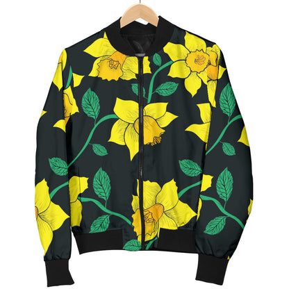Daffodils Pattern Print Design DF03 Women Bomber Jacket