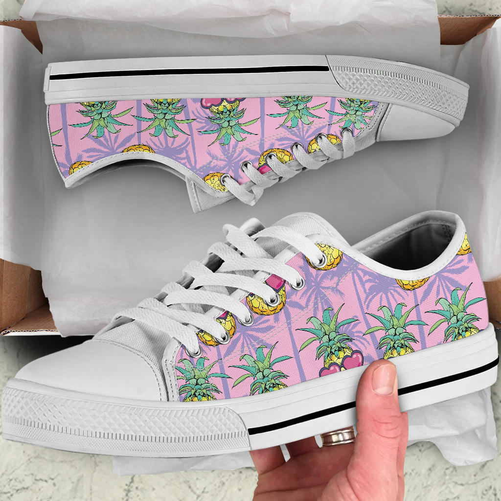 Pineapple Pattern Print Design PP06 White Bottom Low Top Shoes