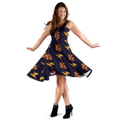 Heliconia Pattern Print Design HL06 Midi Dress
