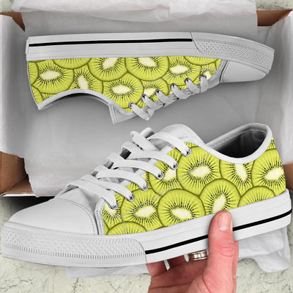Kiwi Pattern Print Design KW07 White Bottom Low Top Shoes