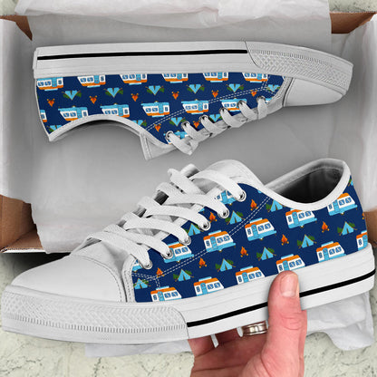 Camper Pattern Camping Themed No 3 Print White Bottom Low Top Shoes