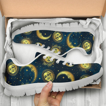 Gold Sun Moon Face  Sneakers White Bottom Shoes