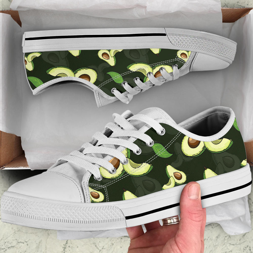 Avocado Pattern Print Design AC07 White Bottom Low Top Shoes