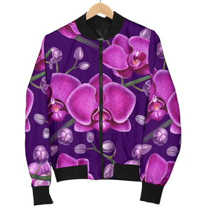 Orchid Pattern Print Design A03 Women's Bomber Jacket