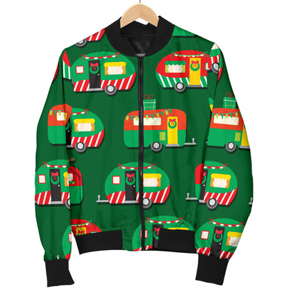 Camper Camping Christmas Themed Print Women Bomber Jacket