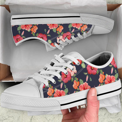 Tropical Flower Pattern Print Design TF020 White Bottom Low Top Shoes