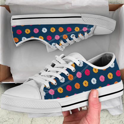 Gerberas Pattern Print Design GB06 White Bottom Low Top Shoes
